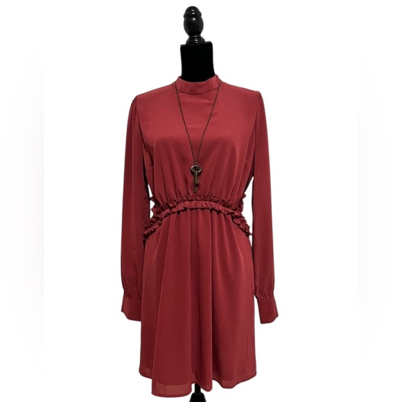 Lulus Autumn Bliss Rusty Rose Long Sleeve Cutout Mini Dress Size L - Picture 7 of 16